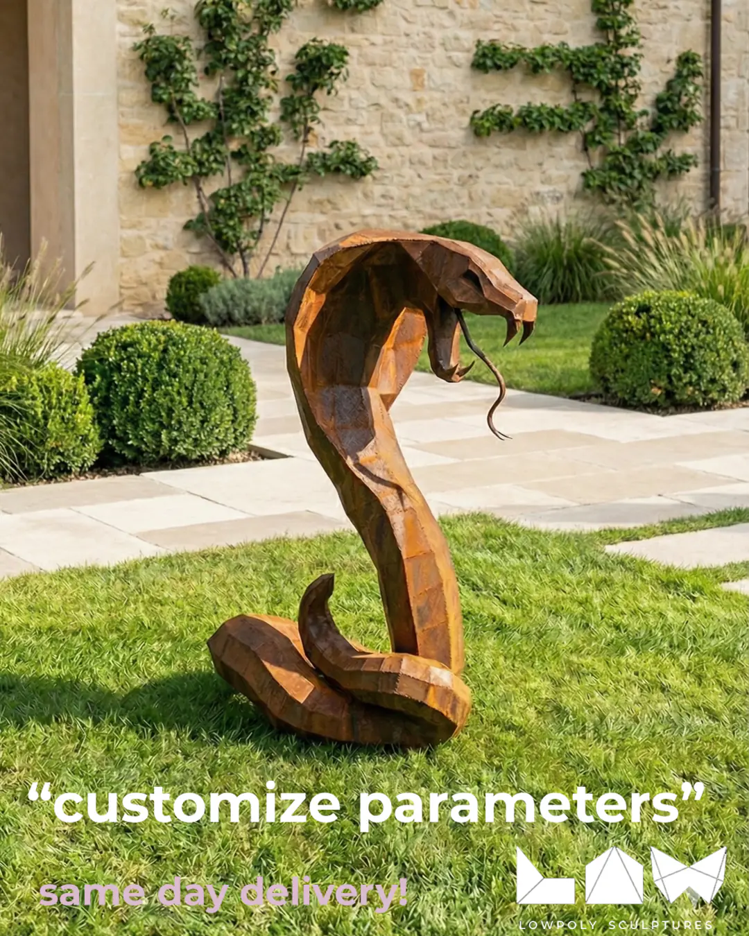 Cobra lowpoly metal sculpture DXF laser cut welded or riveted render preview 1