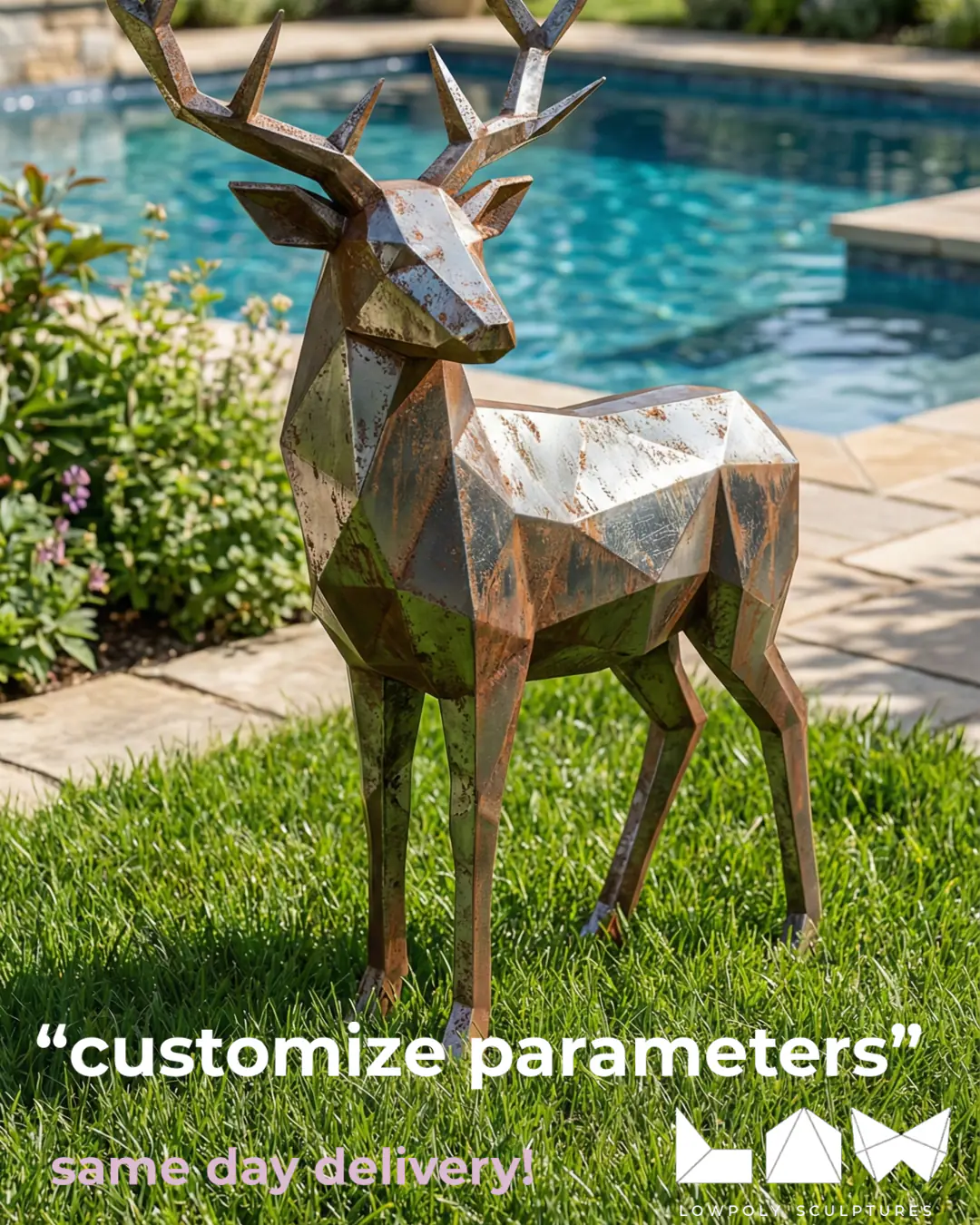 Deer lowpoly metal sculpture DXF laser cut welded or riveted render preview 1