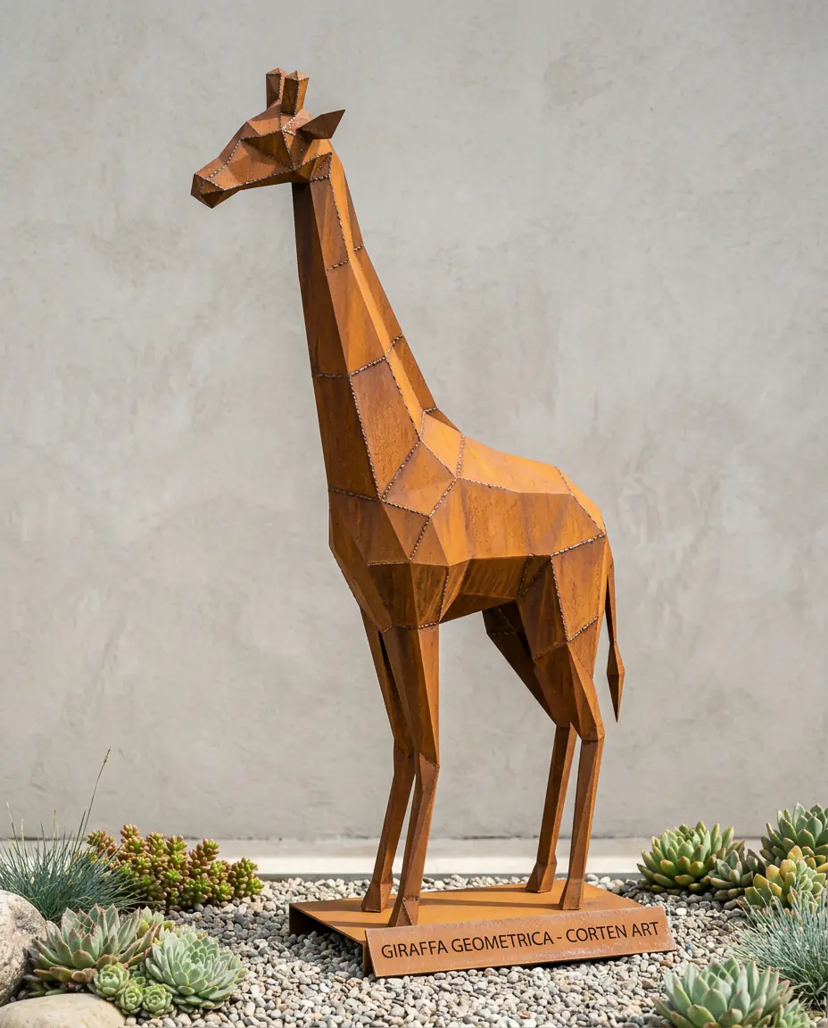 Giraffe lowpoly metal sculpture DXF laser cut welded or riveted render preview 1