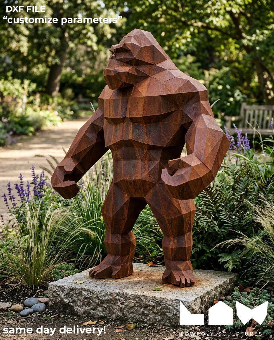 King Kong lowpoly metal sculpture DXF laser cut welded or riveted render preview 1