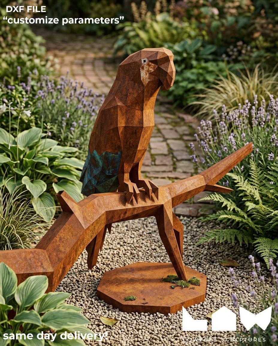 Bird low poly metal sculpture DXF preview