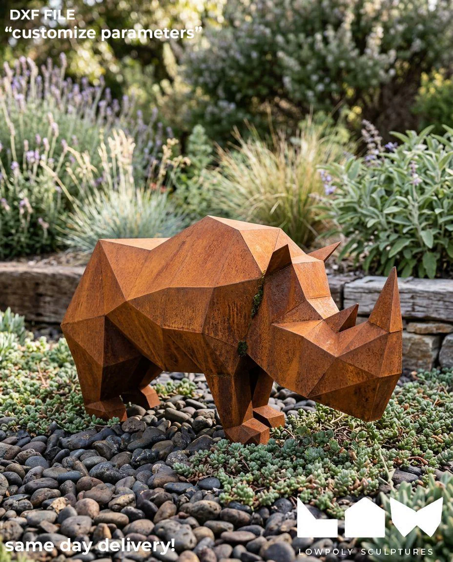 Rhino lowpoly metal sculpture DXF laser cut welded or riveted render preview 1